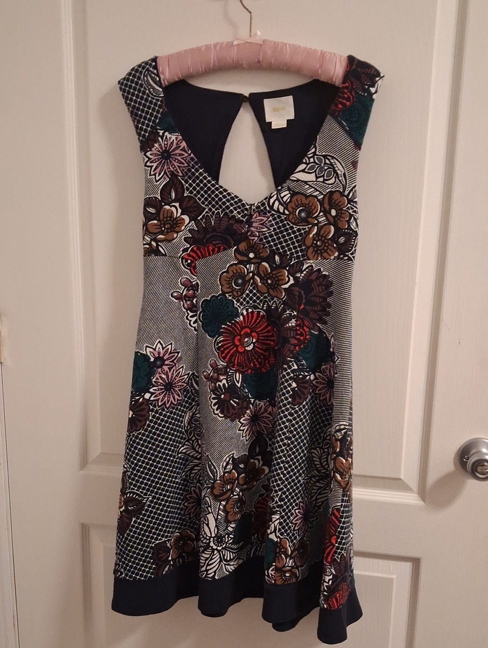 Maeve Navy Floral Midi Dress with Red, Teal & Brown Accents